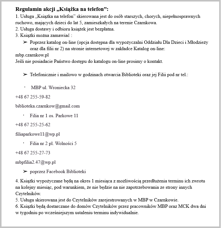 Regulamin akcji"Książka na telefon".