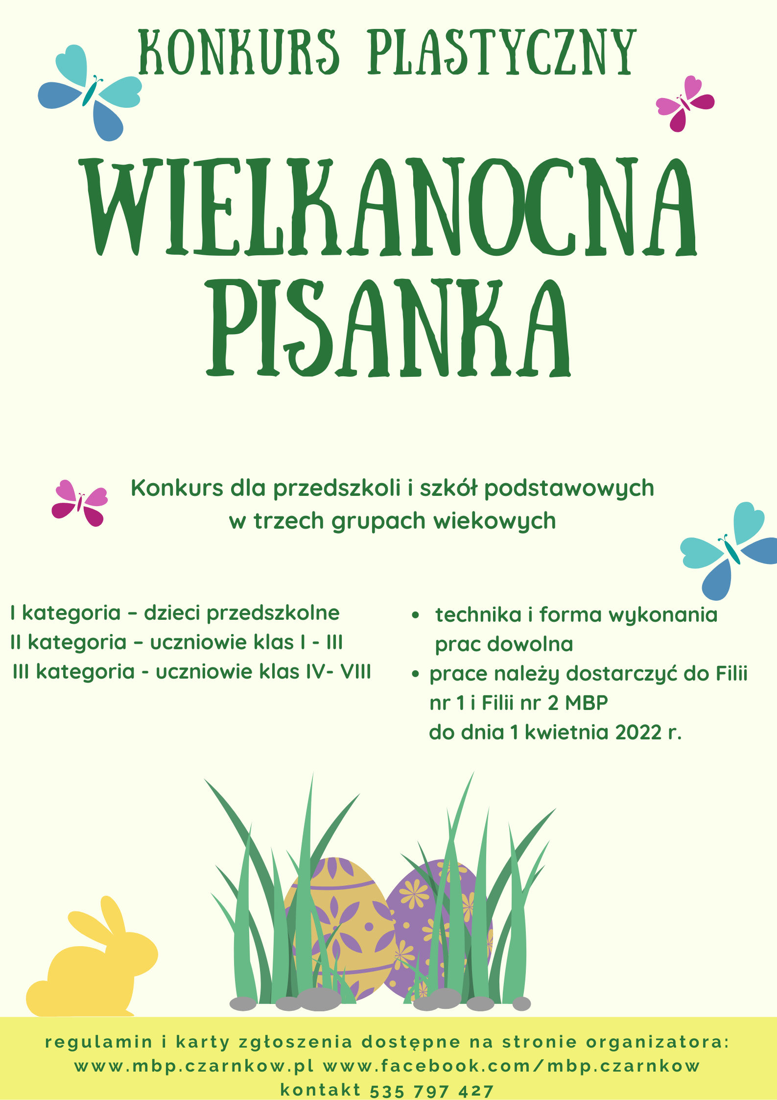 Wielkanocna pisanka plakat przedstawia zasady konkursu plastycznego "Wielkanocna pisanka".