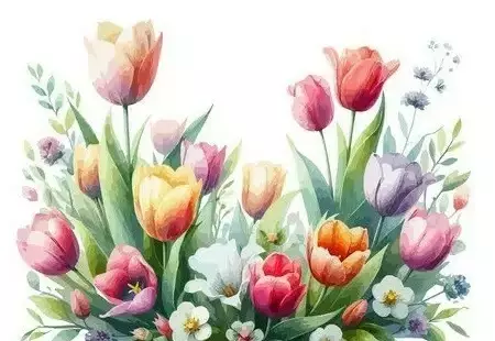 Obrazek ilustrujący kolorowe tulipany na białym tle